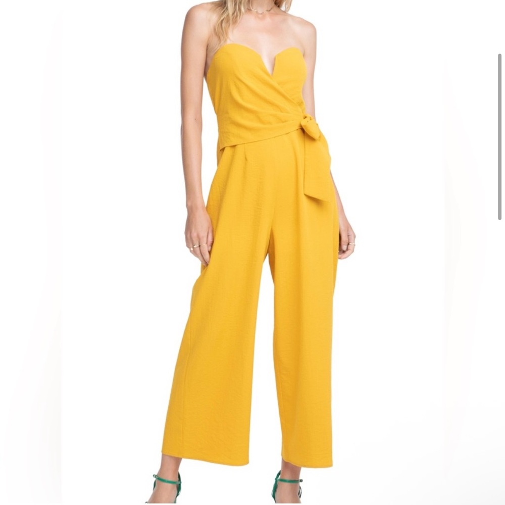 Astr the Label Zion mustard yellow strapless wrap jumpsuit‎ women S
